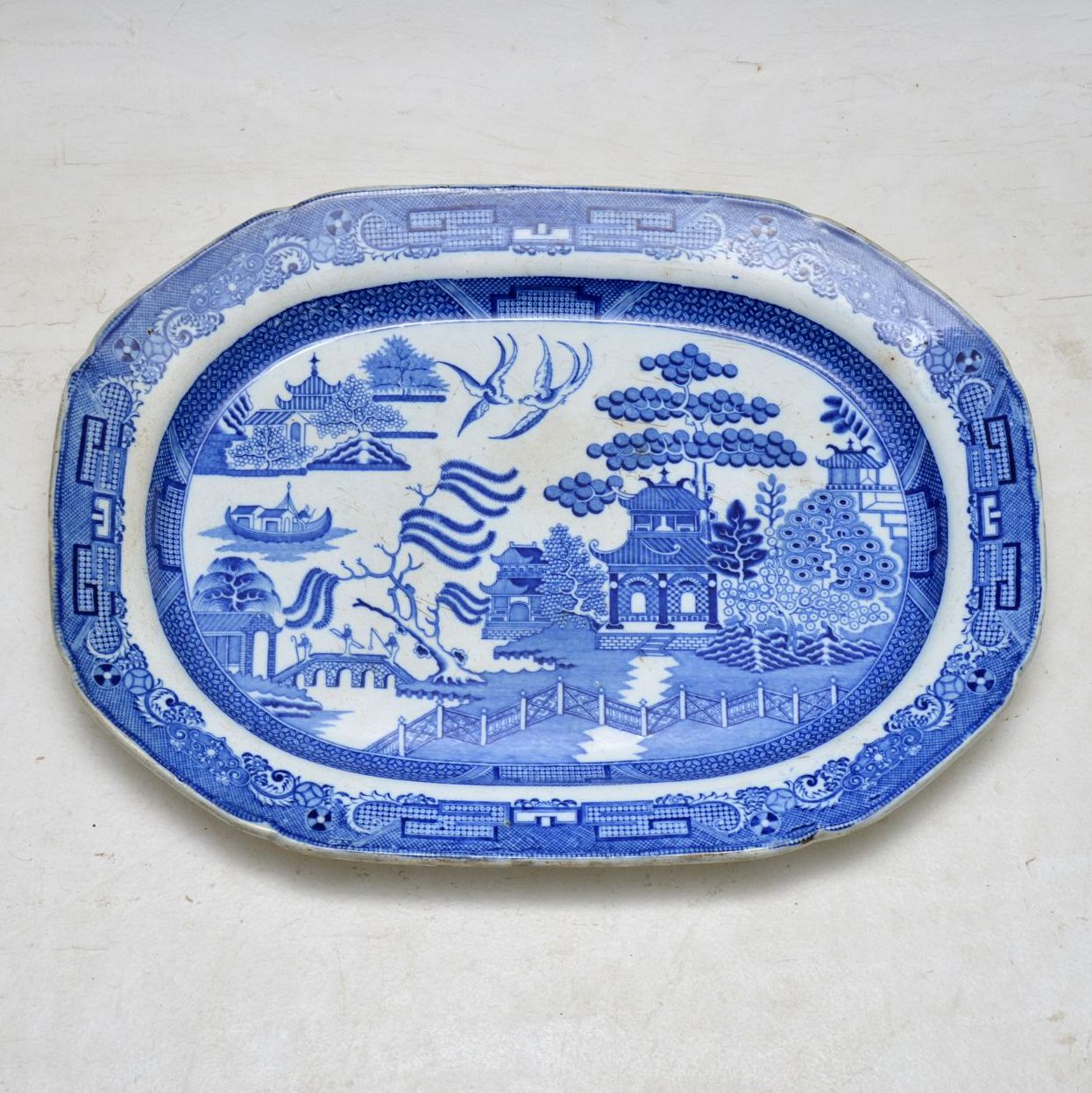 Antique 19th Century Blue Willow China Platter