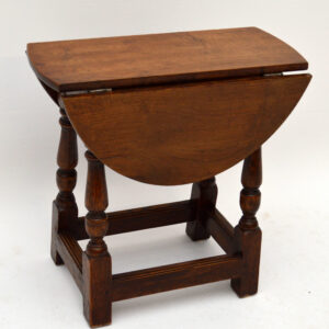 Small Antique Solid Oak Drop Leaf Occasional Table