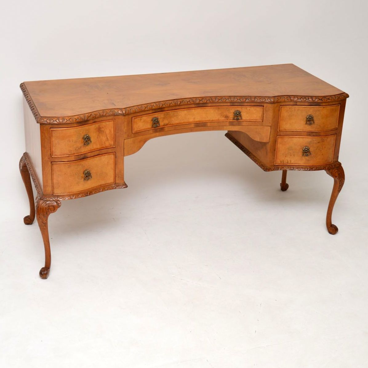 Antique Queen Anne Style Burr Walnut Desk or Dressing Table