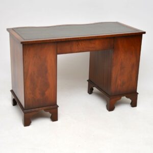 Antique Flame Mahogany Leather Top Pedestal Desk