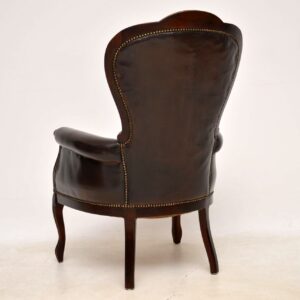Antique Victorian Style Leather & Mahogany Armchair