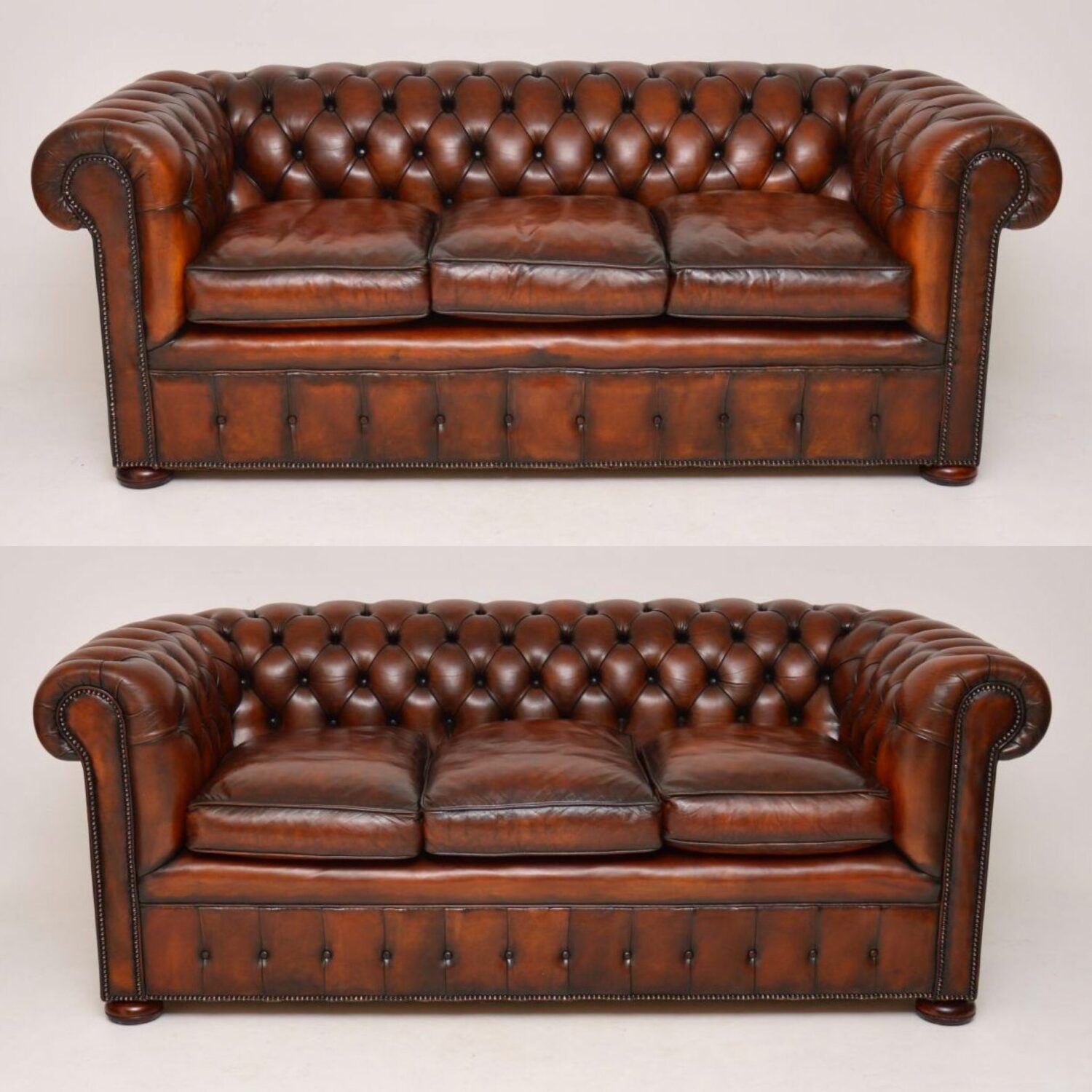Pair of Antique Deep Buttoned Leather Chesterfield Sofas