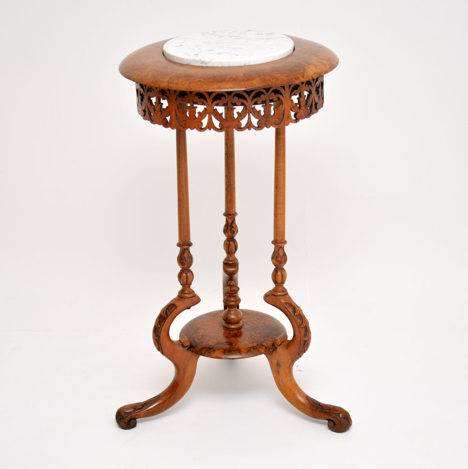 antique victorian burr walnut marble table stand jardiniere