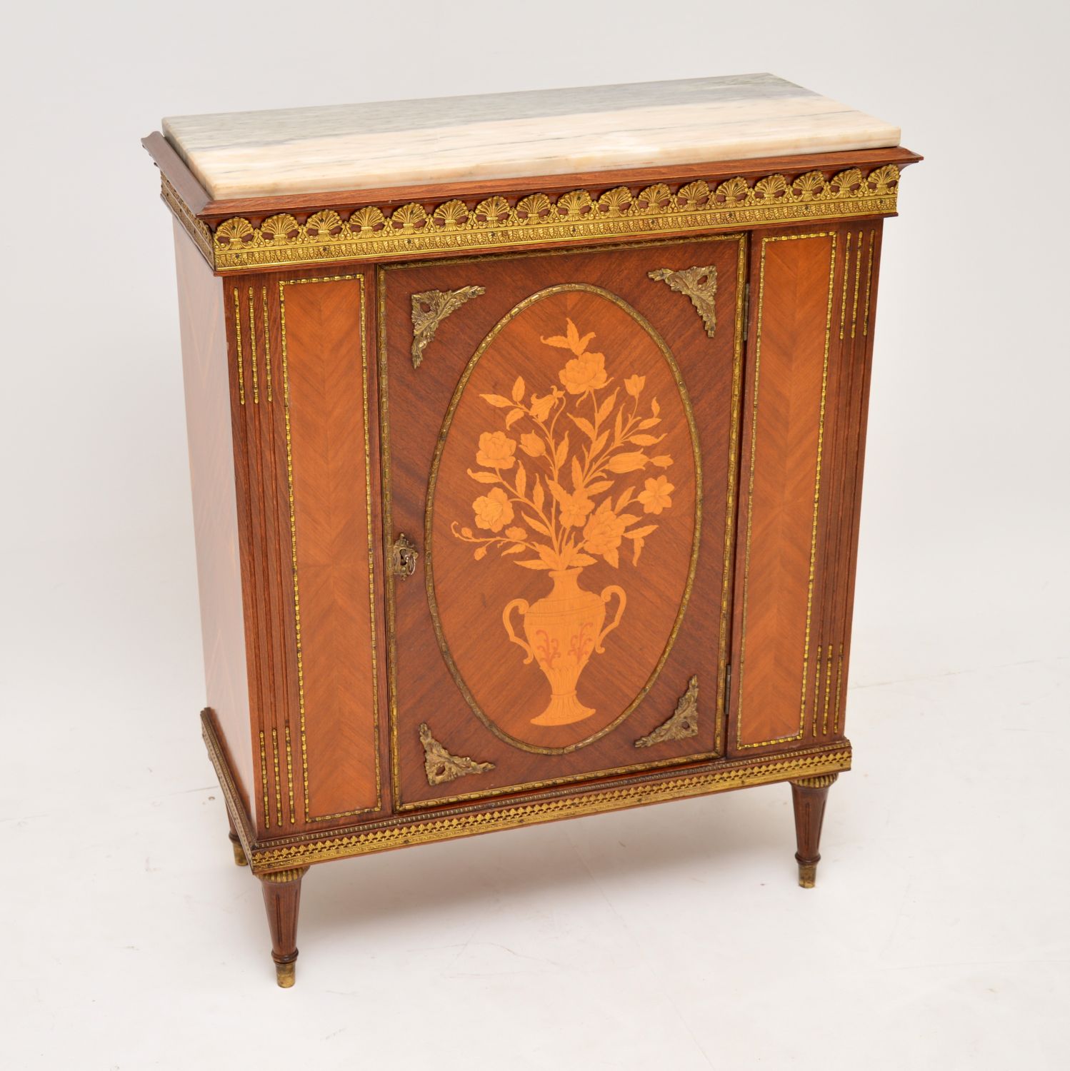 antique french inlaid marquetry marble top cabinet