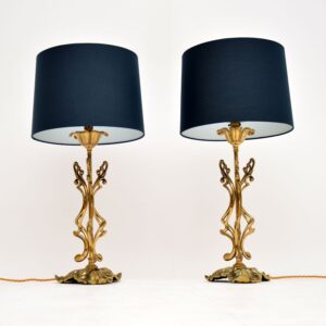 pair of antique italian brass rococo table lamps