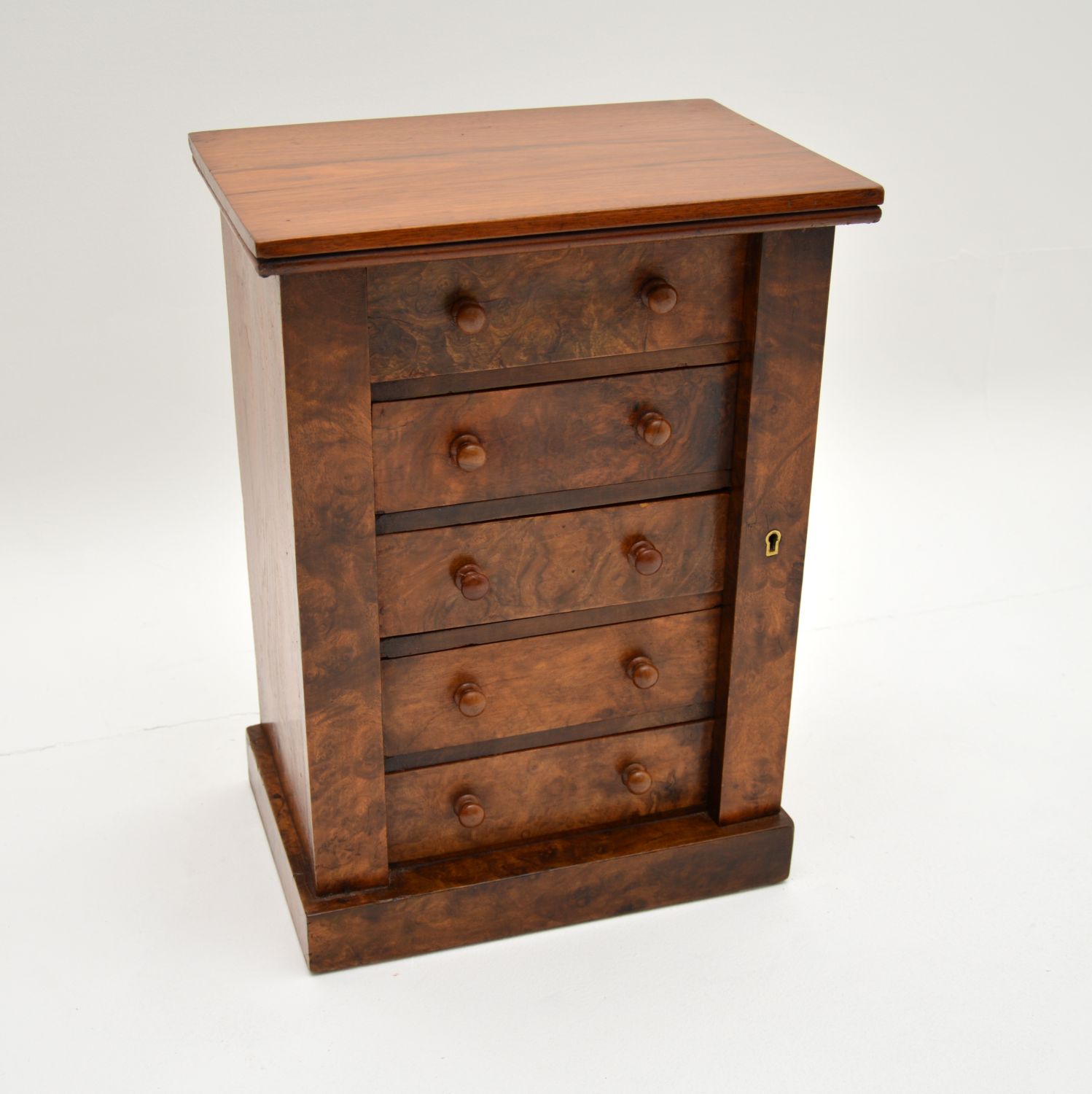antique victorian burr walnut miniature wellington chest of drawers