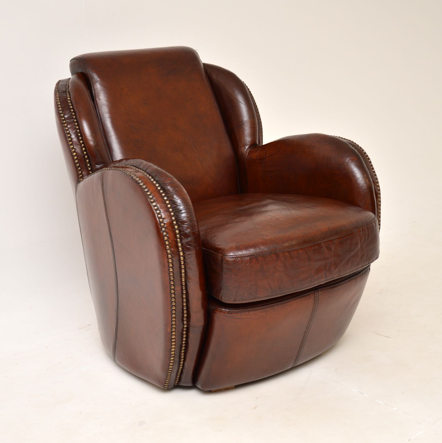 antique art deco leather cloud back armchair