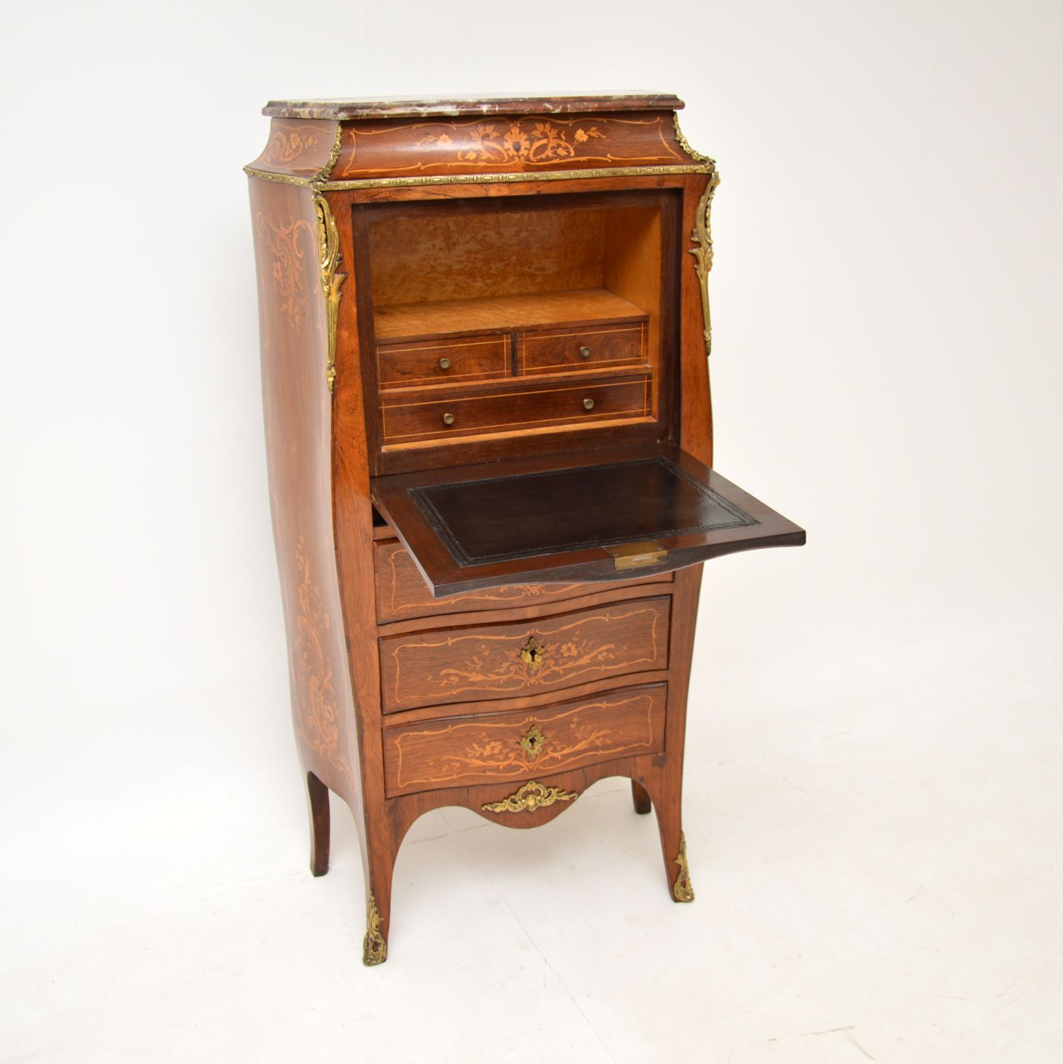 antique inlaid rosewood marble top secretaire bureau