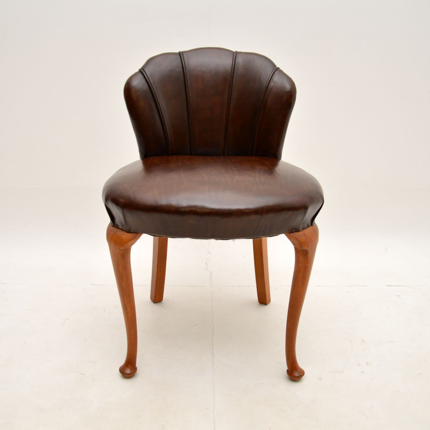 Art Deco Leather Scallop Back Stool