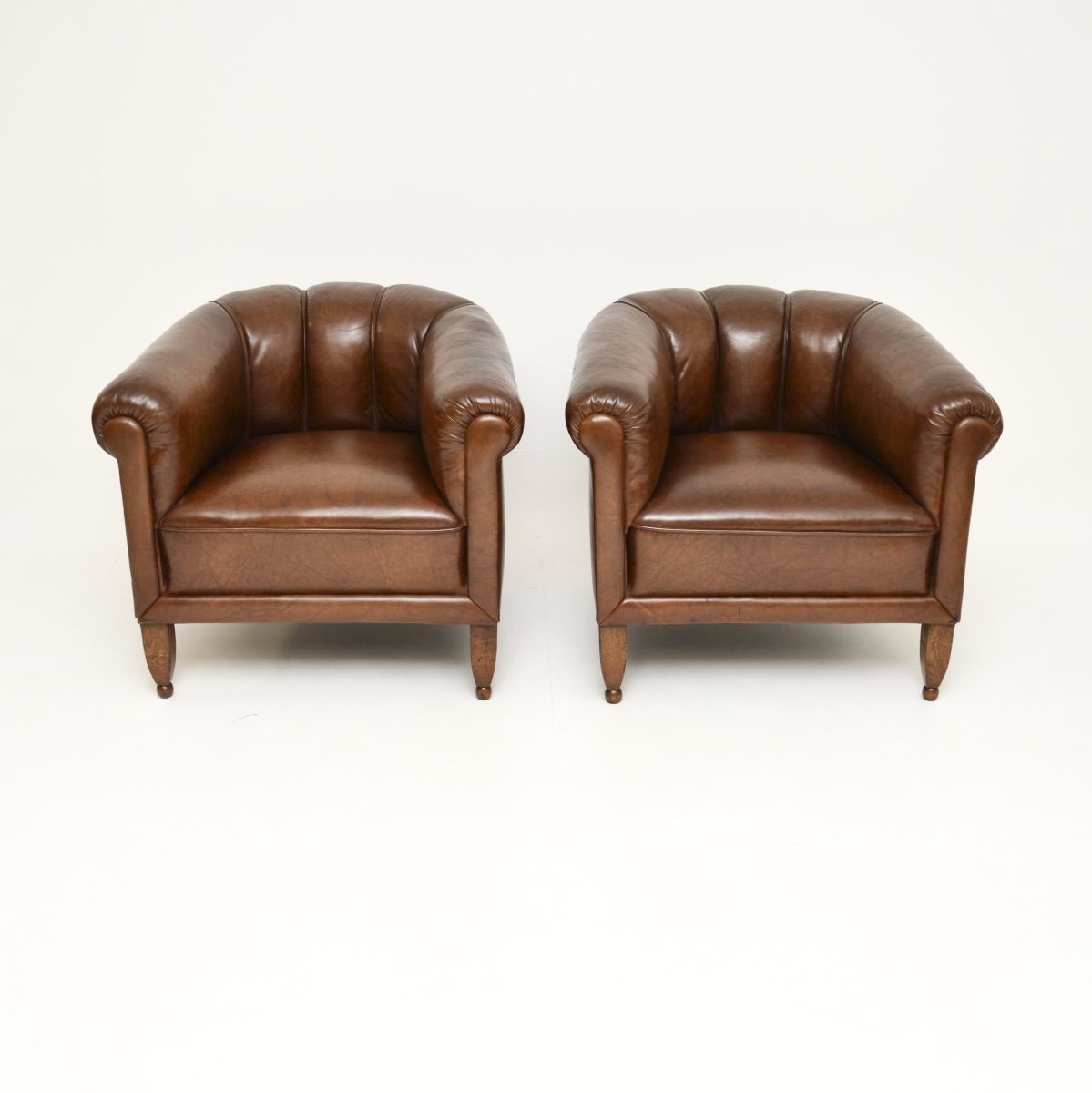 Pair of Antique Swedish Leather Club Armchairs