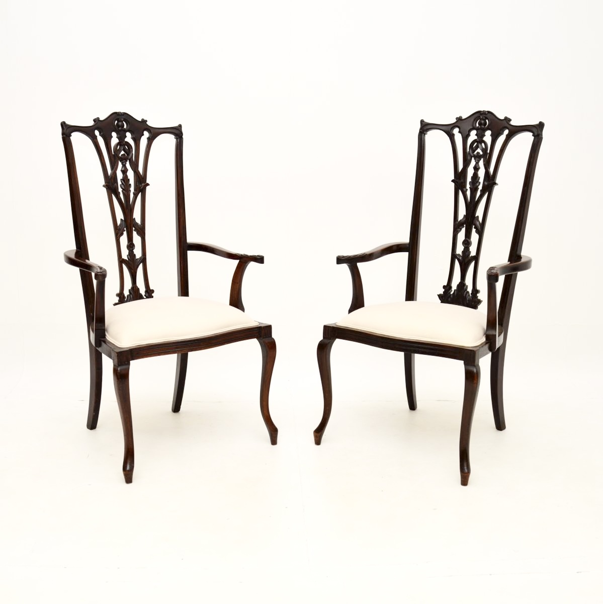 Pair of Antique Mahogany Chippendale Style Armchairs