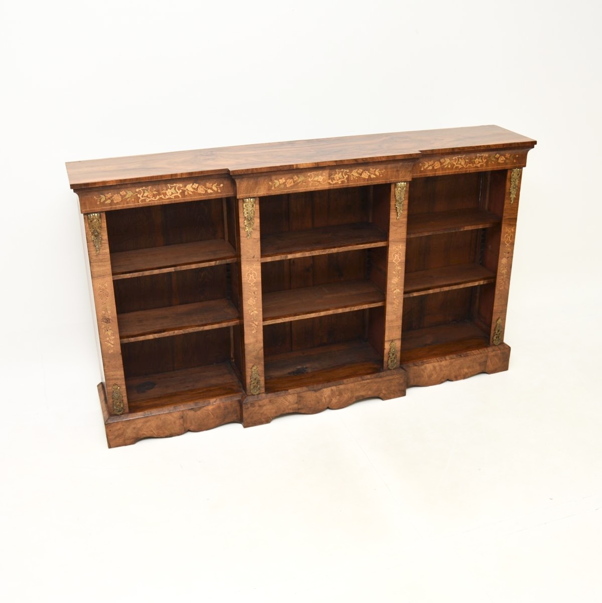 Antique Victorian Inlaid Walnut Open Bookcase