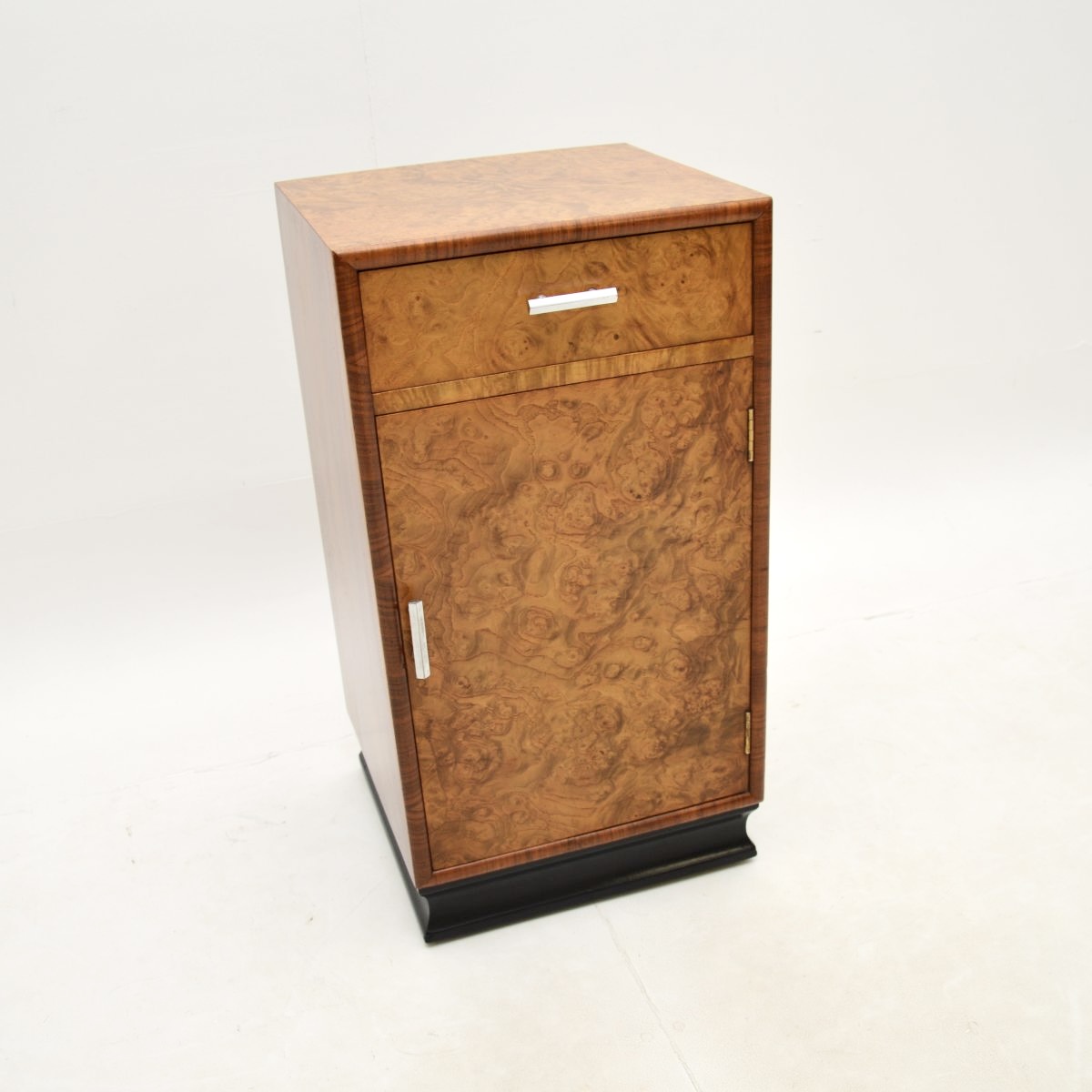 Art Deco Burr Elm and Walnut Bedside Cabinet