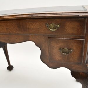 Antique Figured Walnut Leather Top Desk