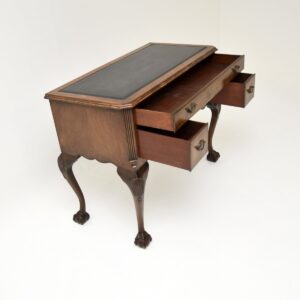 Antique Figured Walnut Leather Top Desk