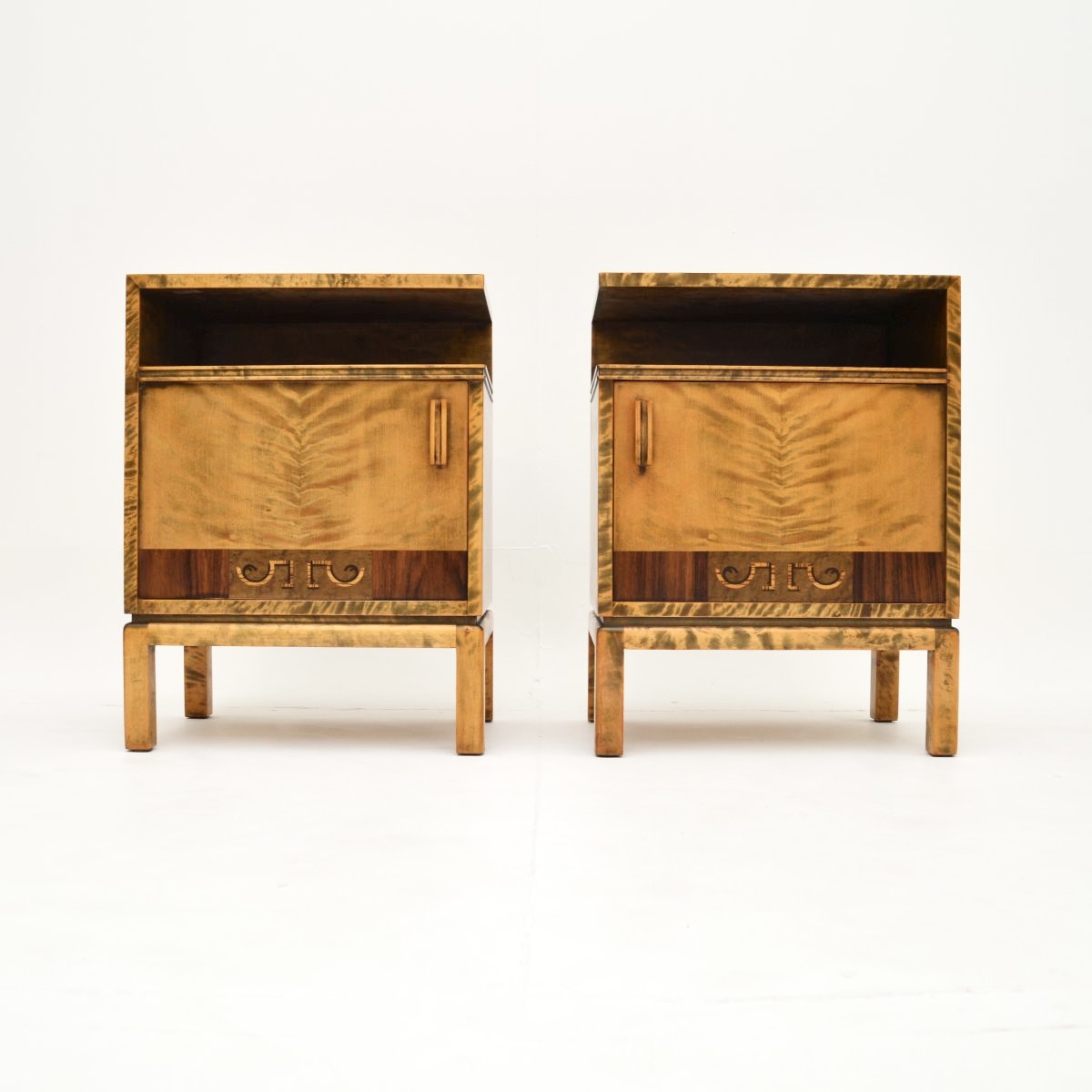 Pair of Swedish Art Deco Bedside Cabinets in Satin Birch