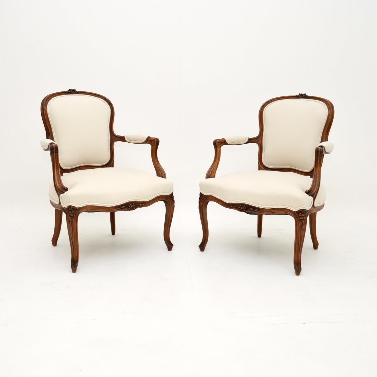 Pair of Antique French Walnut Salon Chairs