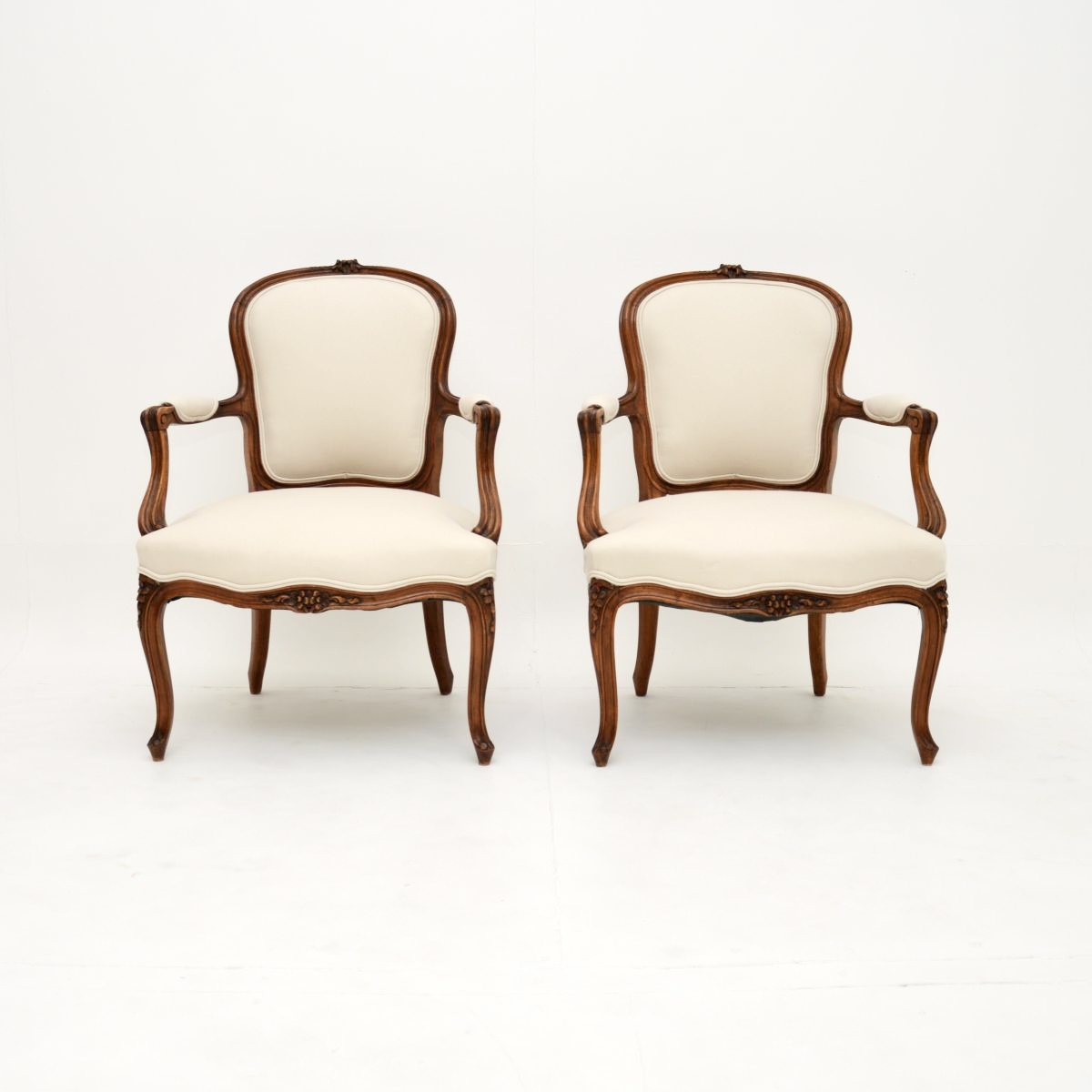 Pair of Antique French Walnut Salon Chairs