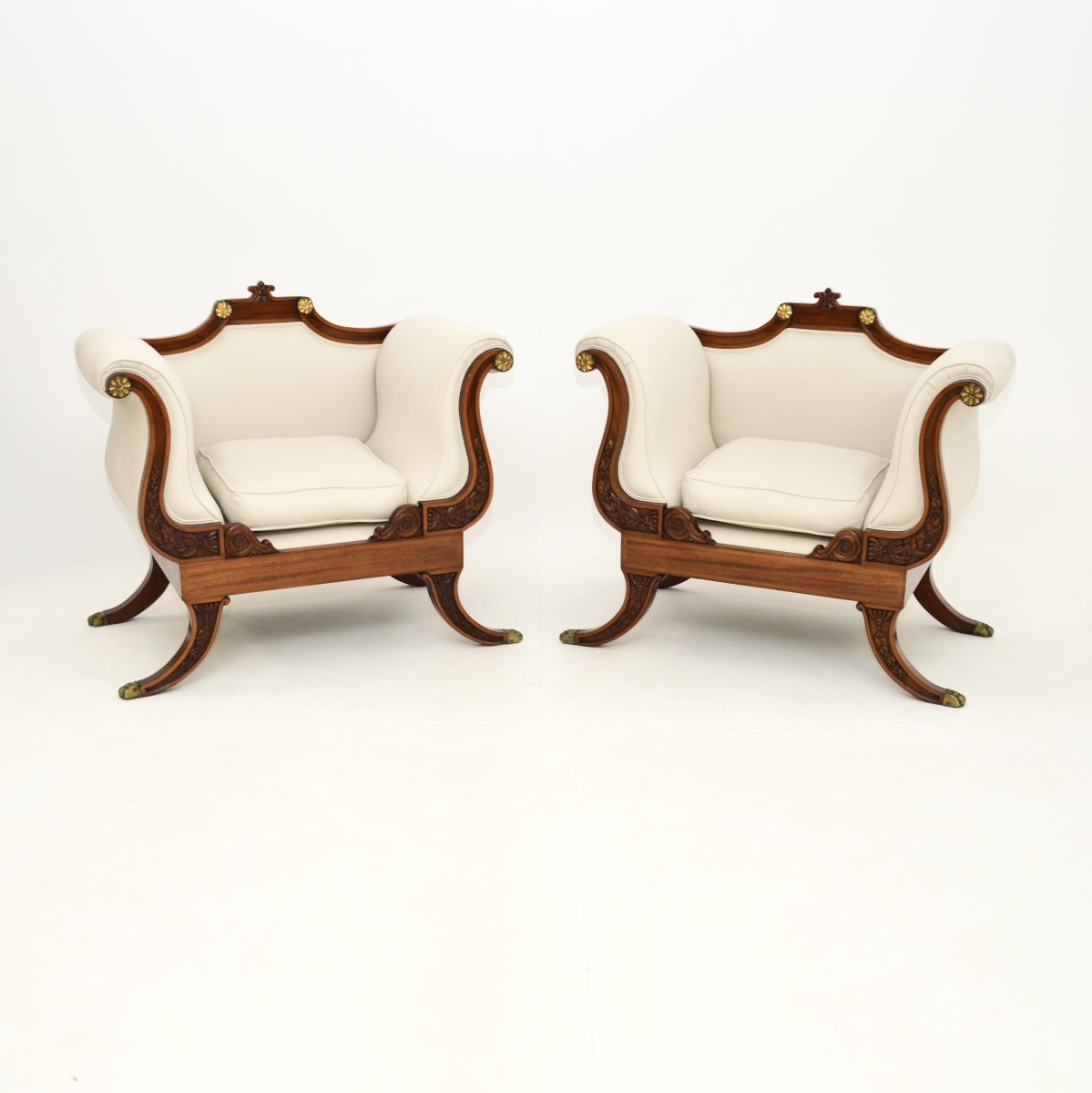 Pair of Large Antique Regency Style Mahogany Armchairs