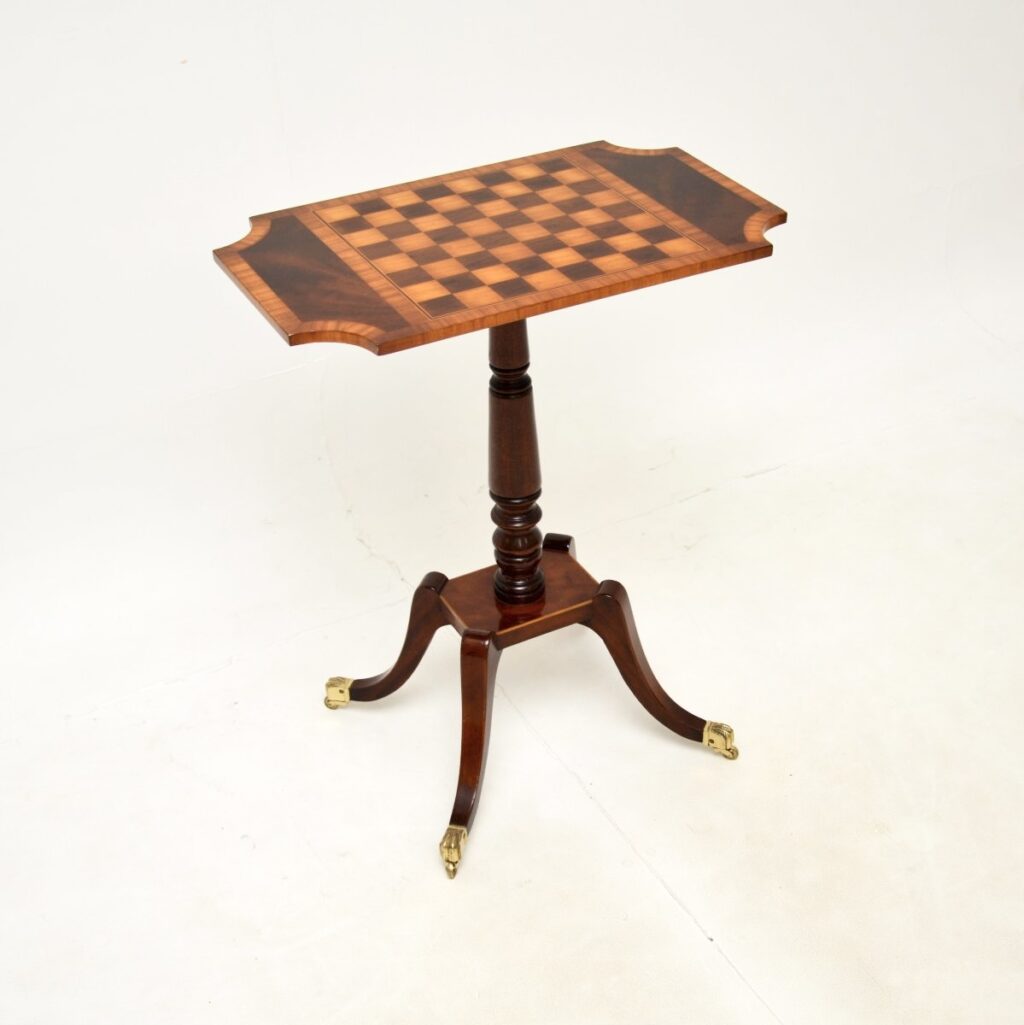 Antique Regency Style Inlaid Mahogany Chess Table