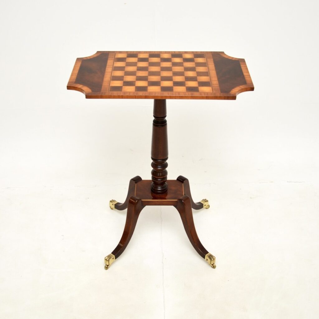 Antique Regency Style Inlaid Mahogany Chess Table