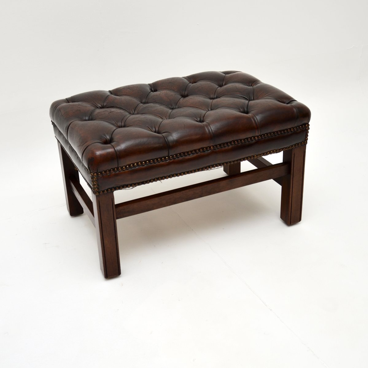 Antique Leather and Mahogany Foot Stool