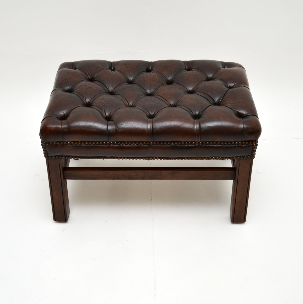 Antique Leather and Mahogany Foot Stool