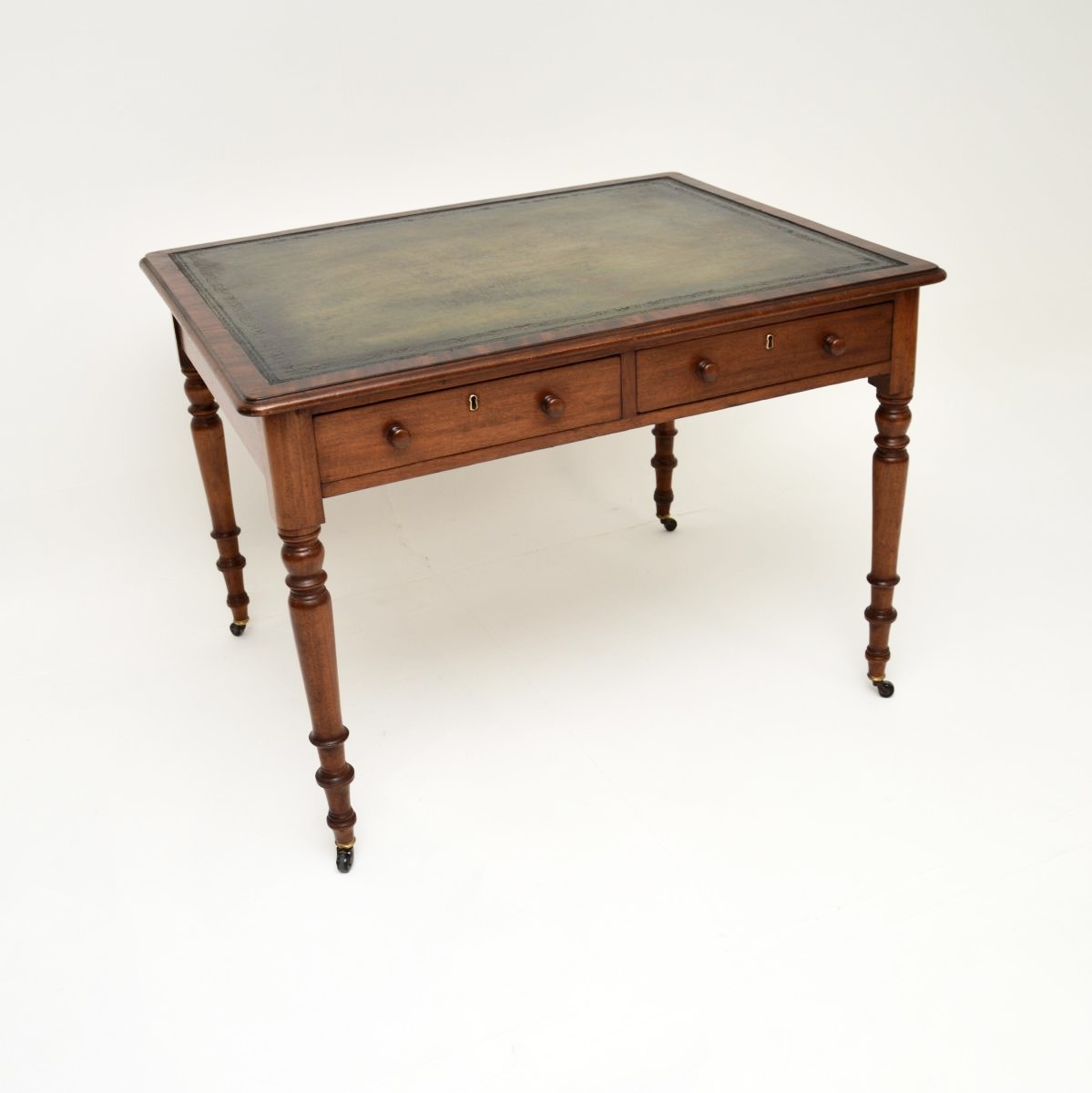 Antique Victorian Mahogany Leather Top Desk / Writing Table