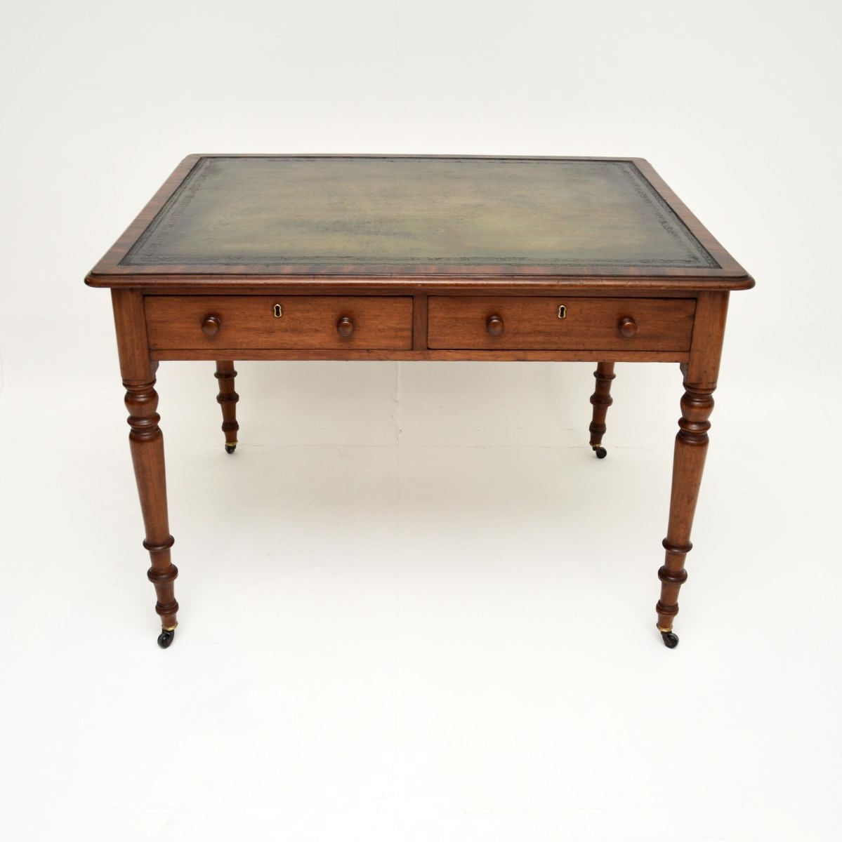 Antique Victorian Mahogany Leather Top Desk / Writing Table
