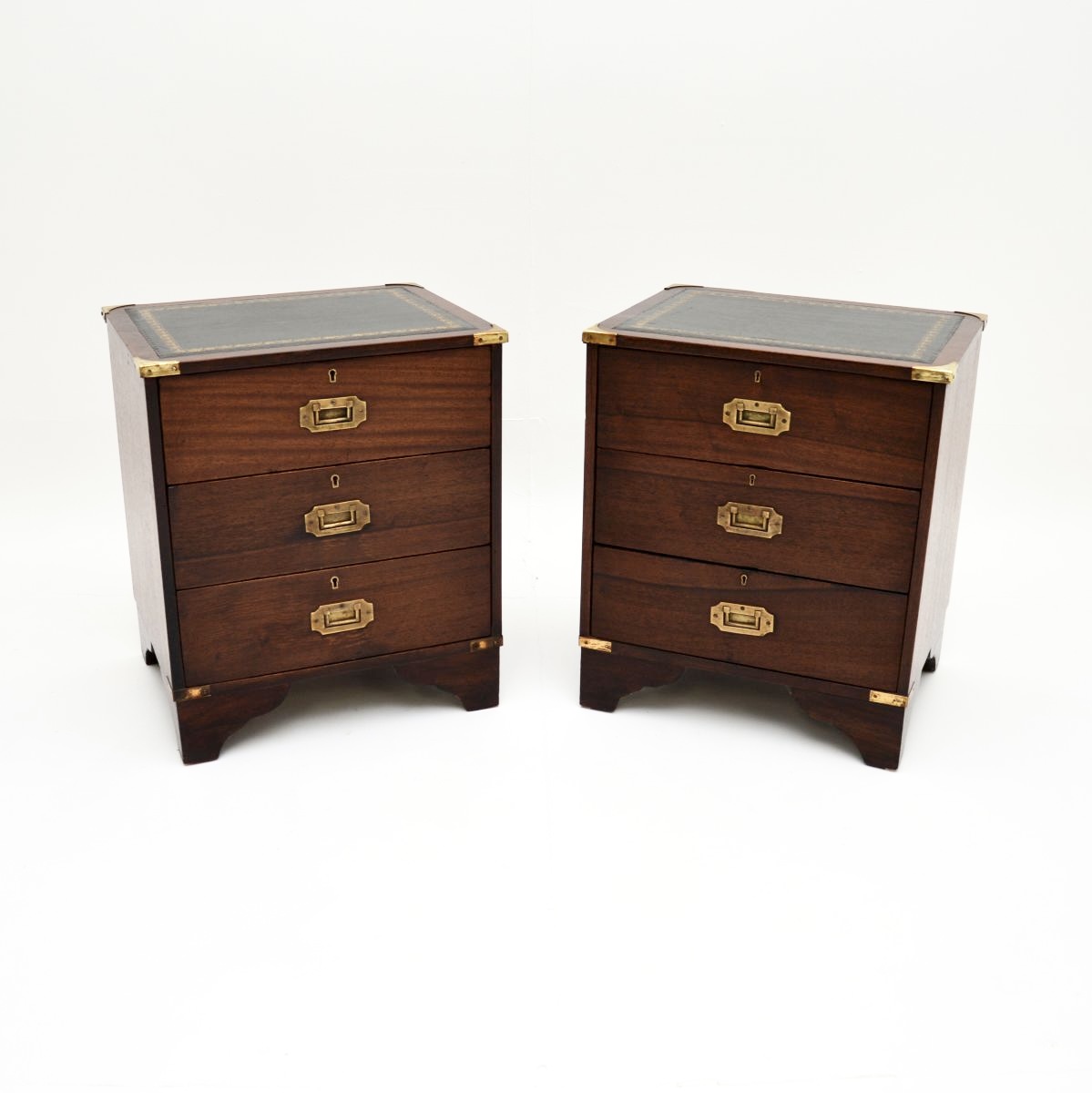Pair of Antique Military Campaign Style Mahogany Bedside Chests