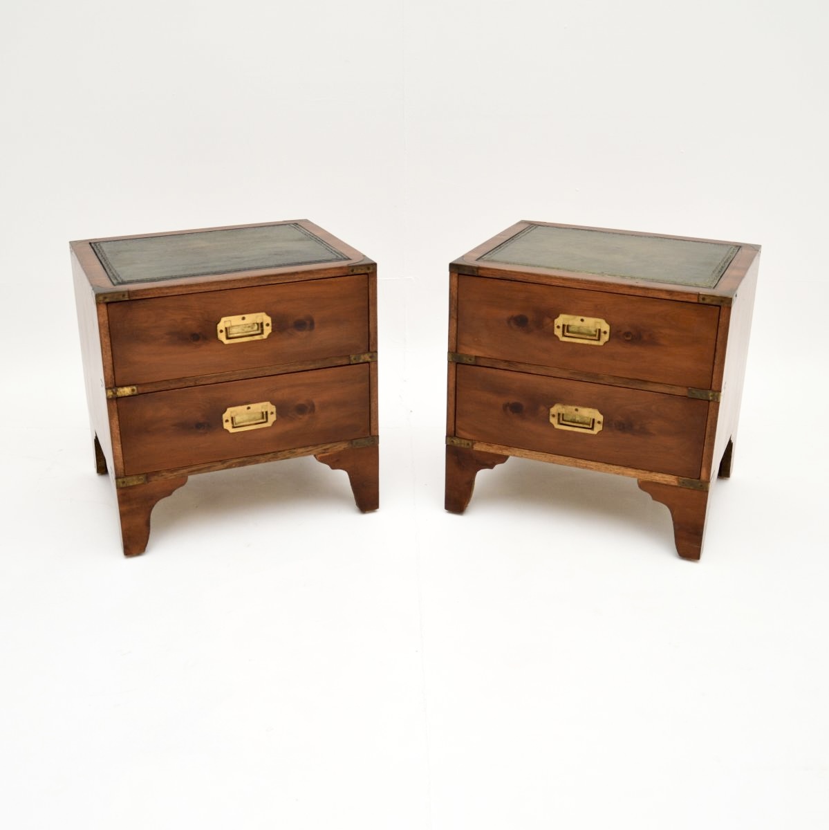 Pair of Antique Yew Wood Military Campaign Style Bedside Chests