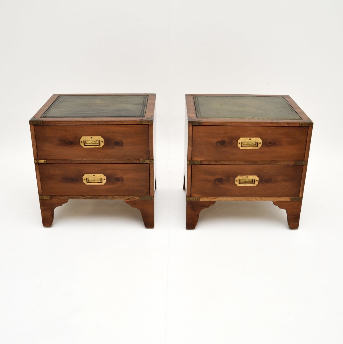 Pair of Antique Yew Wood Military Campaign Style Bedside Chests