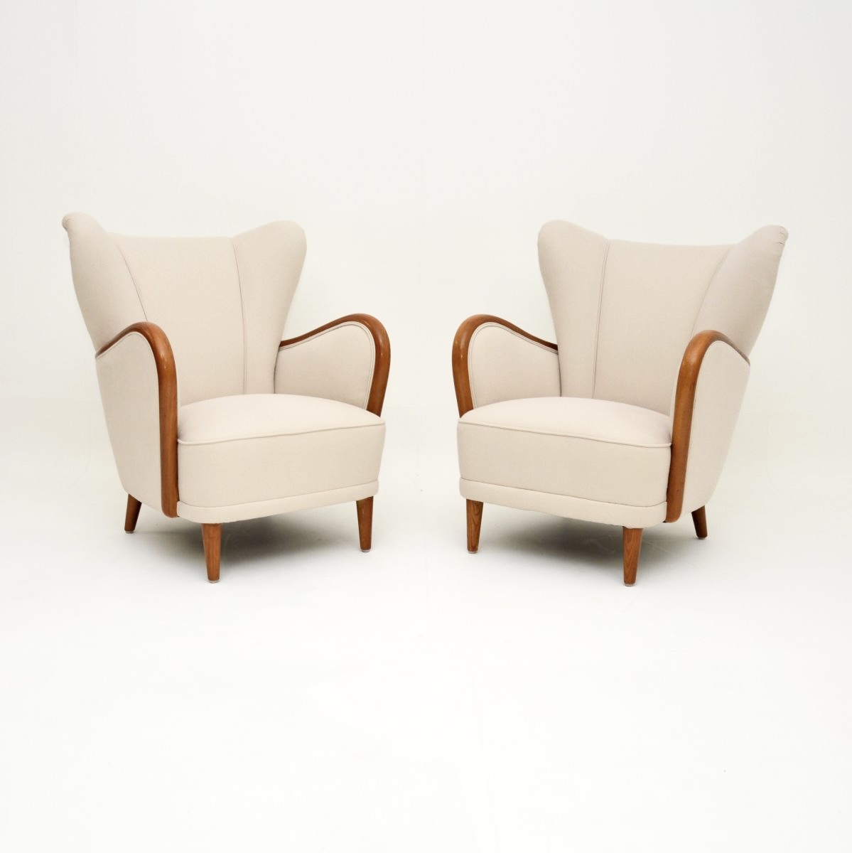 Pair of Swedish Art Deco Armchairs in Satin Birch