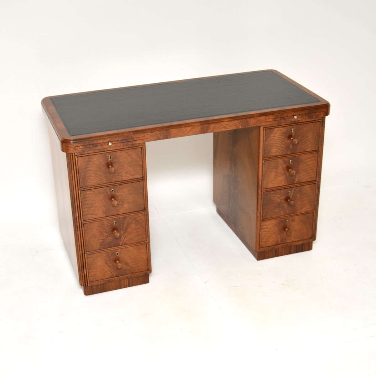 Art Deco Figured Walnut Pedestal Desk