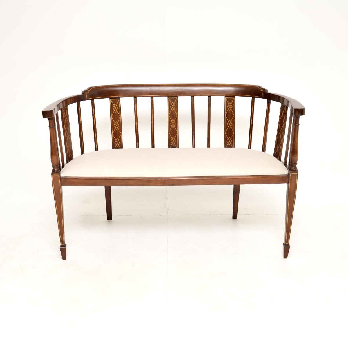 Antique Edwardian Inlaid Walnut Settee