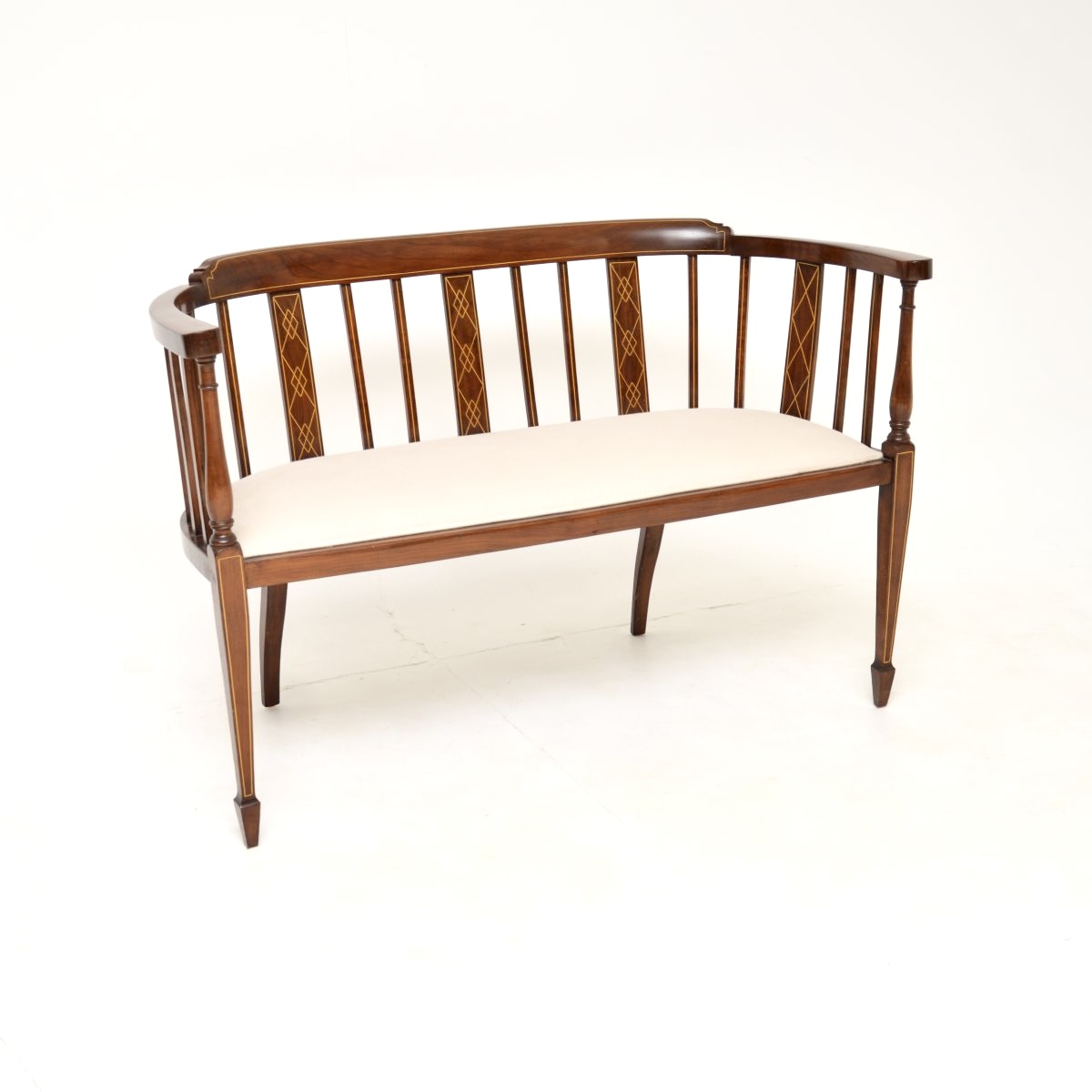Antique Edwardian Inlaid Walnut Settee
