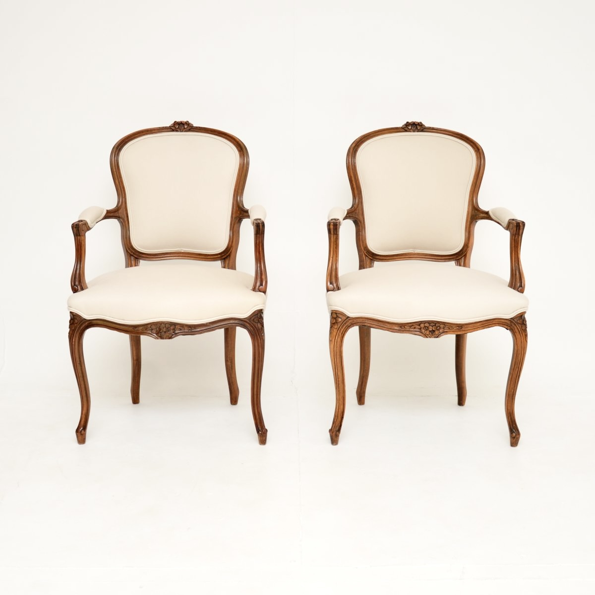 Pair of Antique French Walnut Salon Armchairs