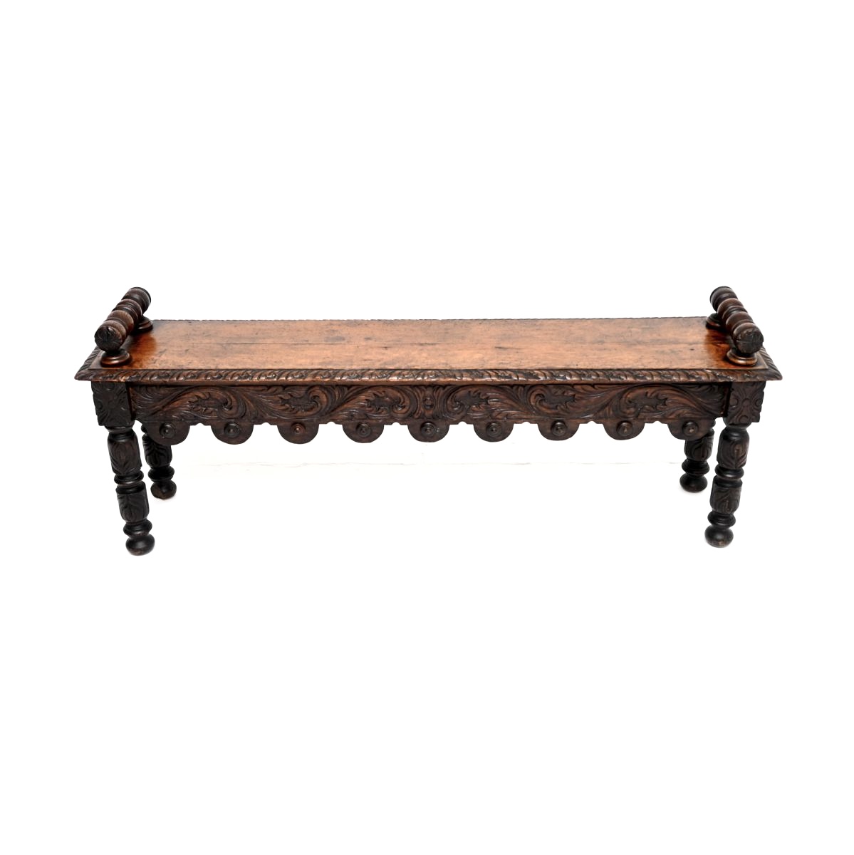 Antique Victorian Carved Oak Bench