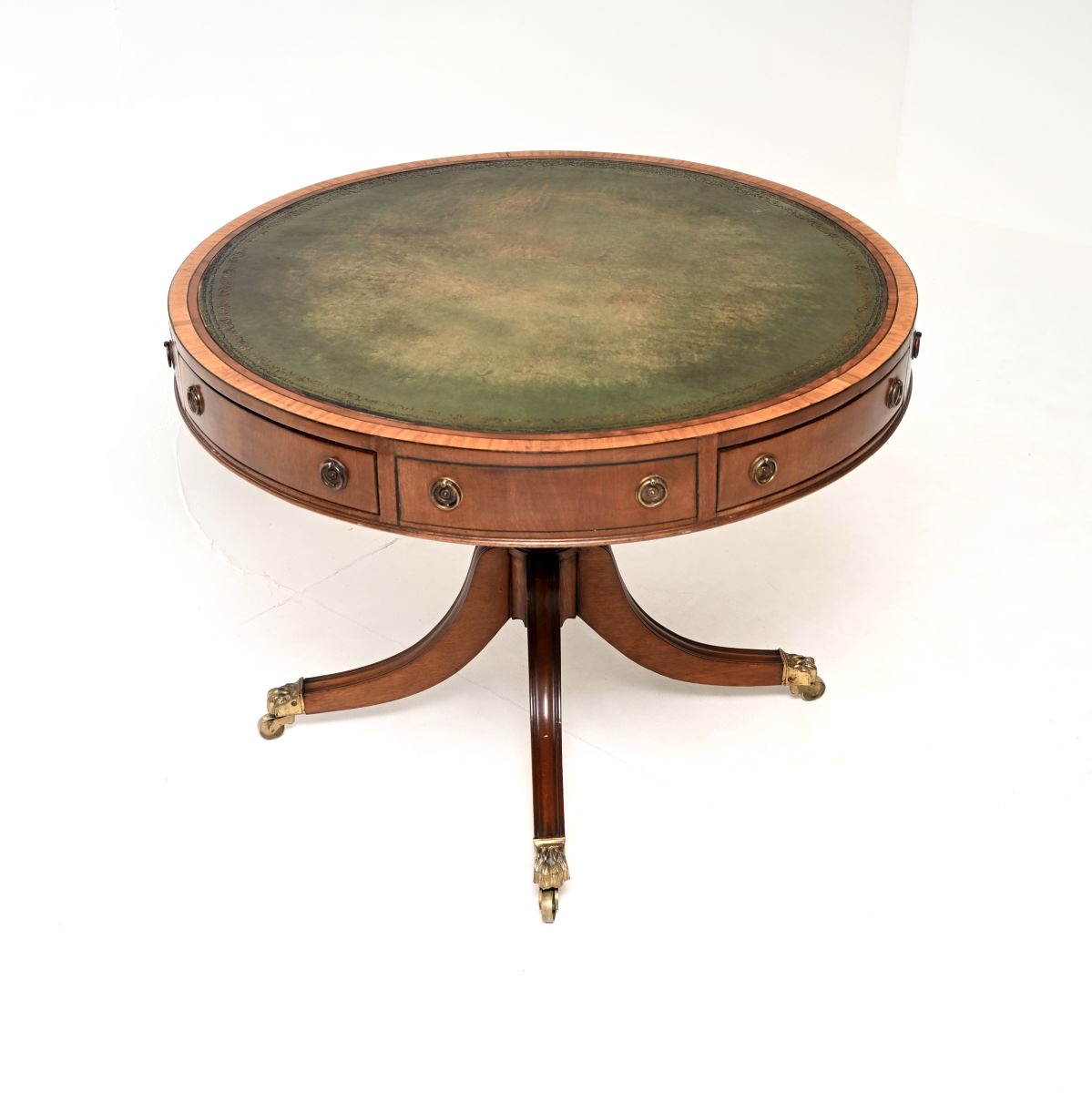 Antique Regency Style Mahogany Leather Top Drum Table