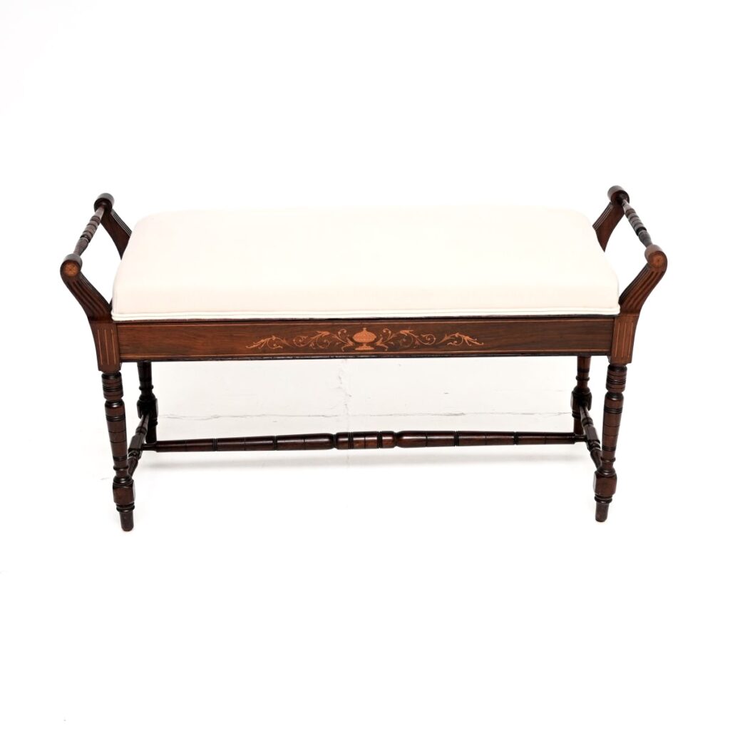 Home Antique Victorian Inlaid Rosewood Piano Duet Stool