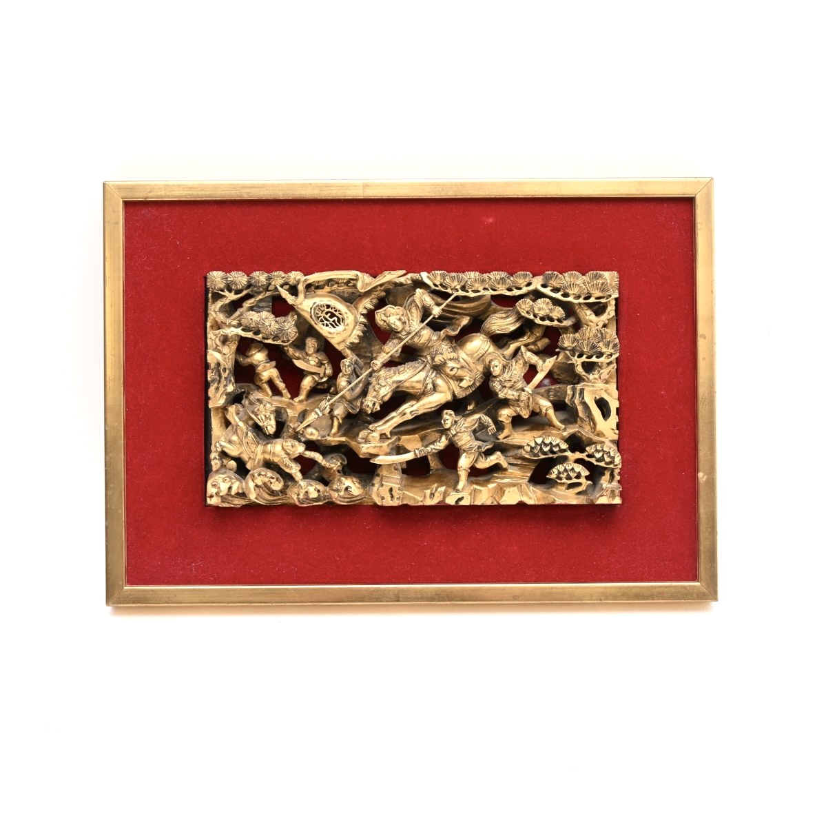 Antique Oriental Carved Wood and Gilt Panel