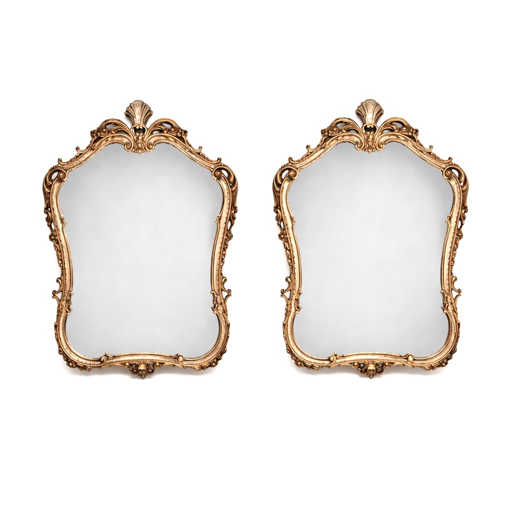 Pair of Antique French Rococo Style Gilt Wood Mirrors