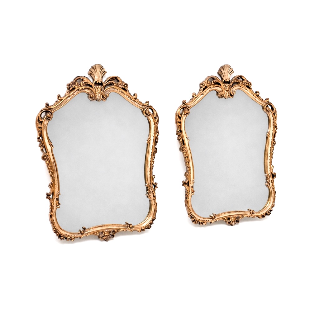 Pair of Antique French Rococo Style Gilt Wood Mirrors