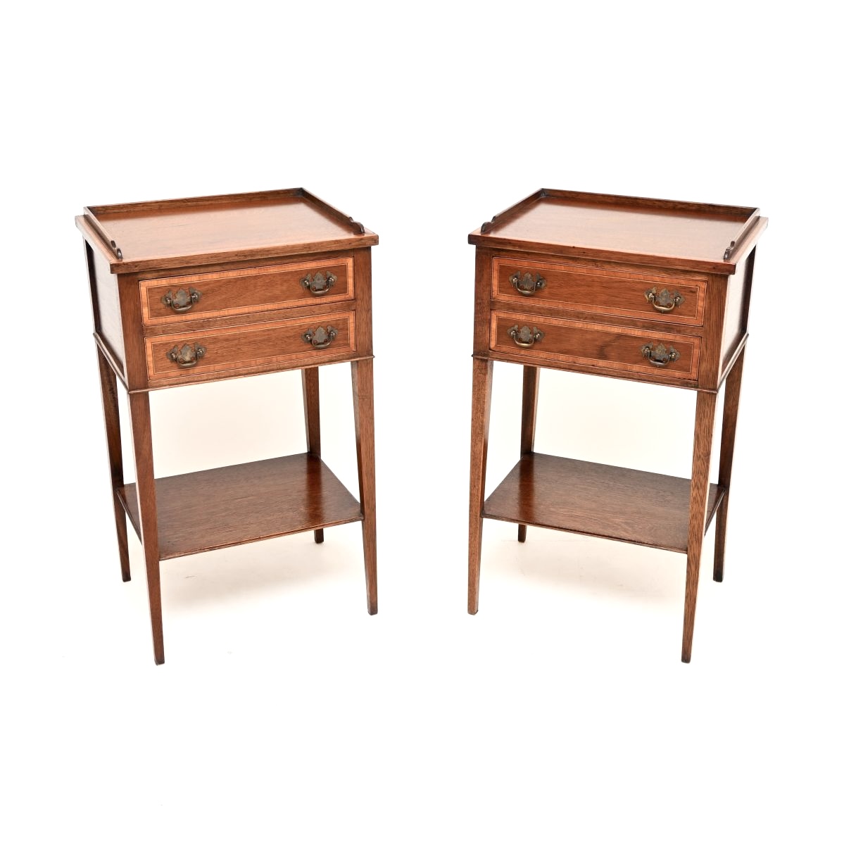 Pair of Antique Inlaid Mahogany Bedside Cabinets