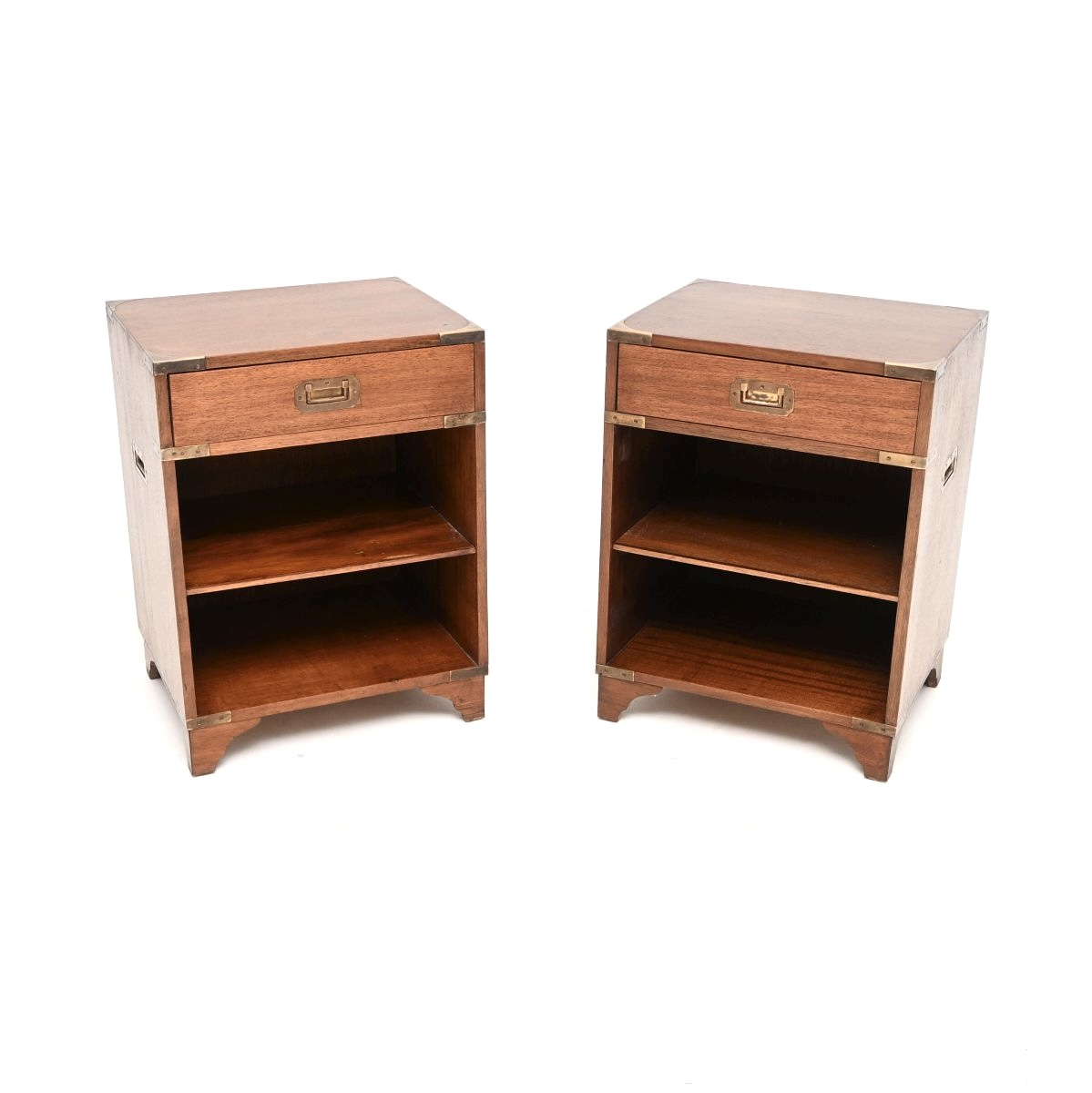 Pair of Antique Military Campaign Style Mahogany Bedside Cabinets