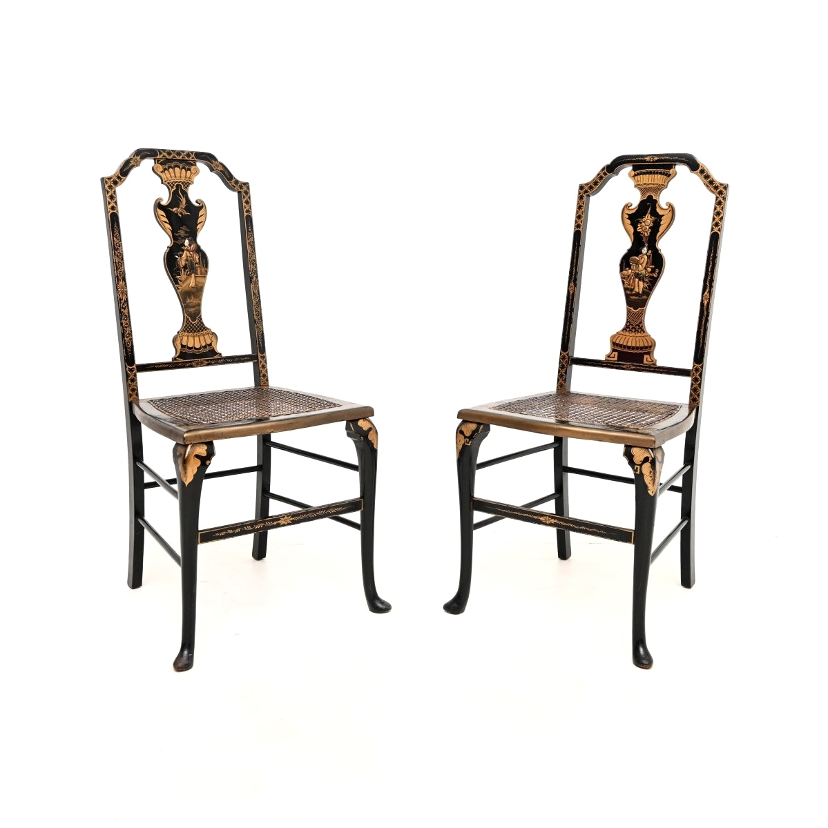 Pair of Antique Lacquered Chinoiserie Side Chairs