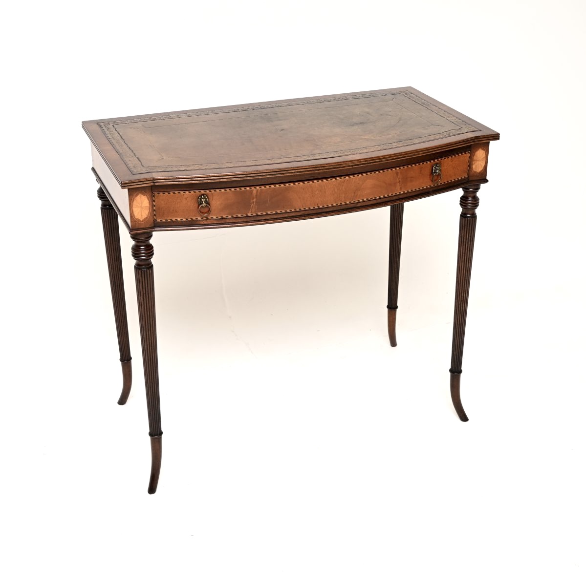 Antique Inlaid Mahogany Leather Top Writing / Side Table