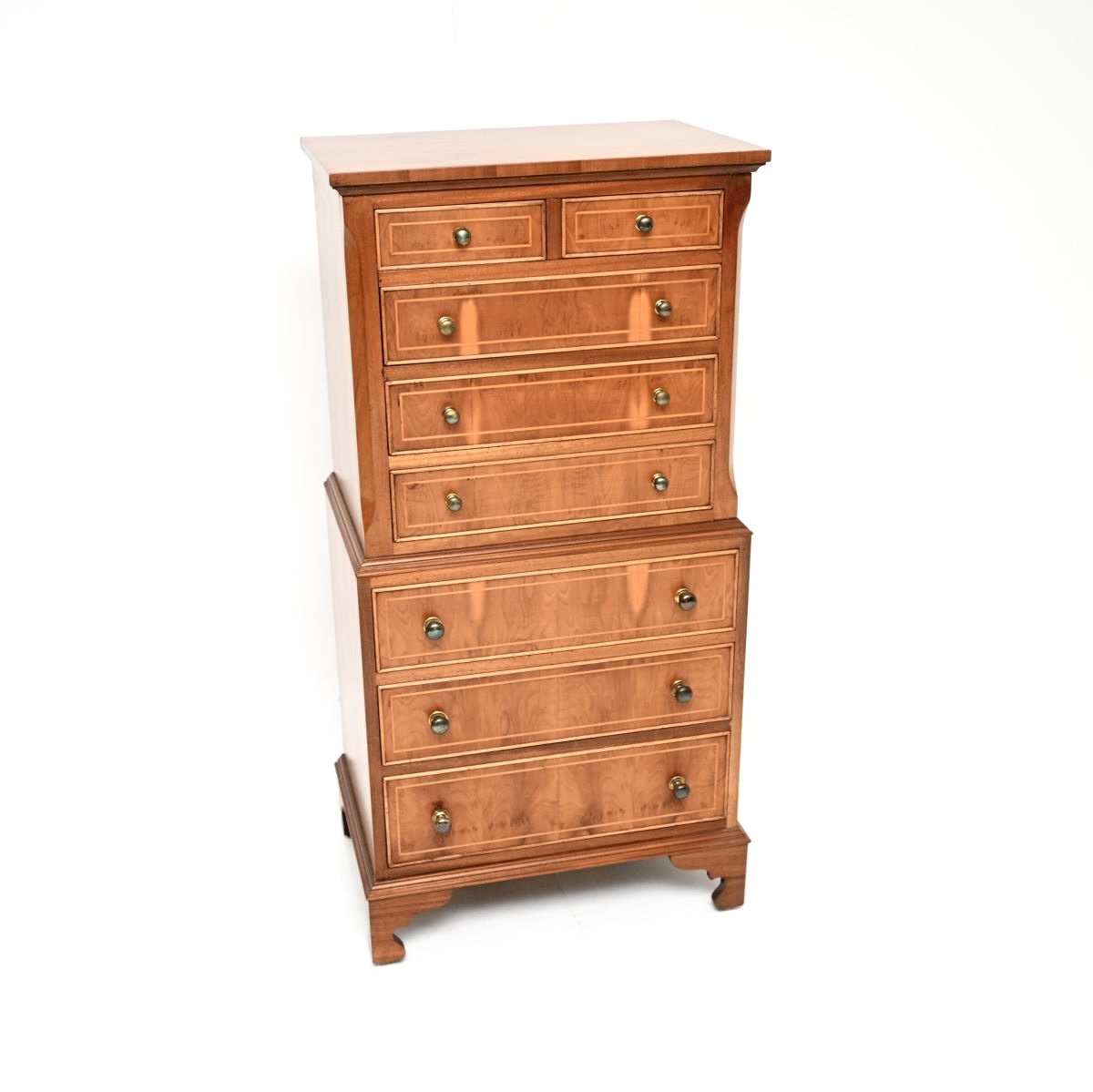 Antique Georgian Style Yew Wood Chest on Chest of Drawers