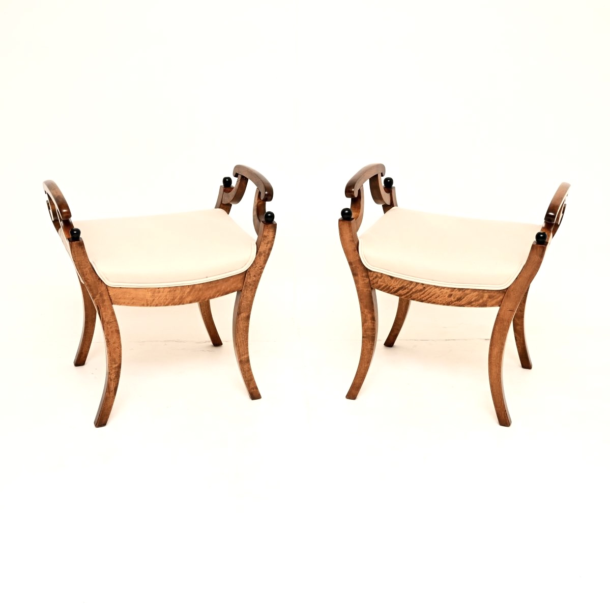 Pair of Antique Swedish Satin Birch Biedermeier Stools