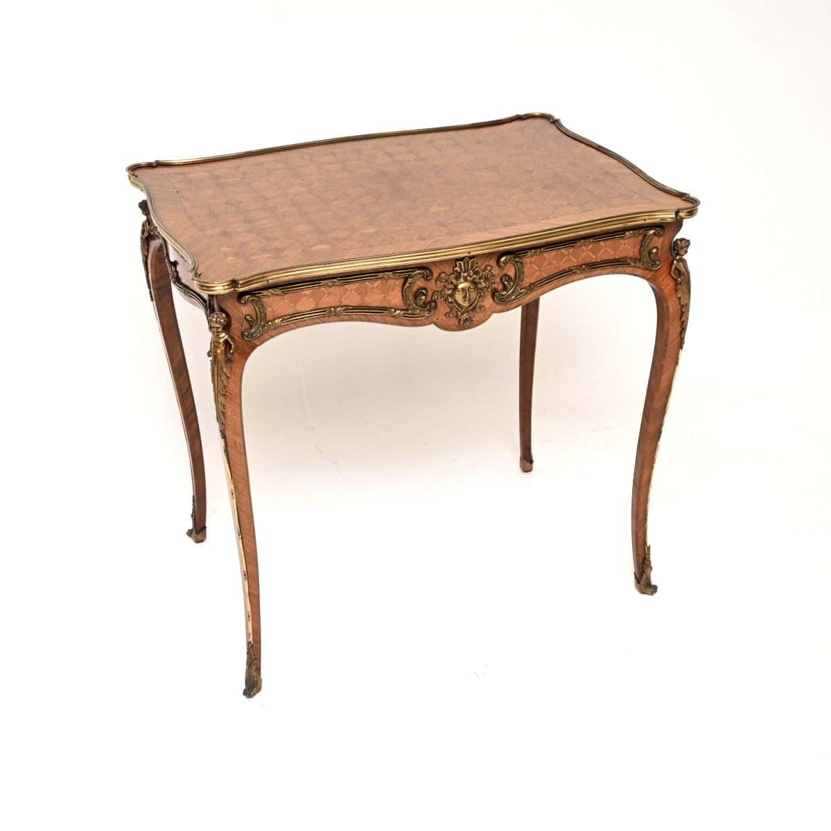 Antique French Inlaid Parquetry Bureau Plat Desk / Side Table